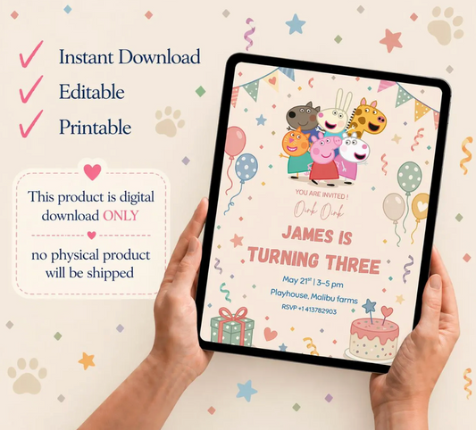 Pastel Animal Friends 5x7 canva Birthday Invitation