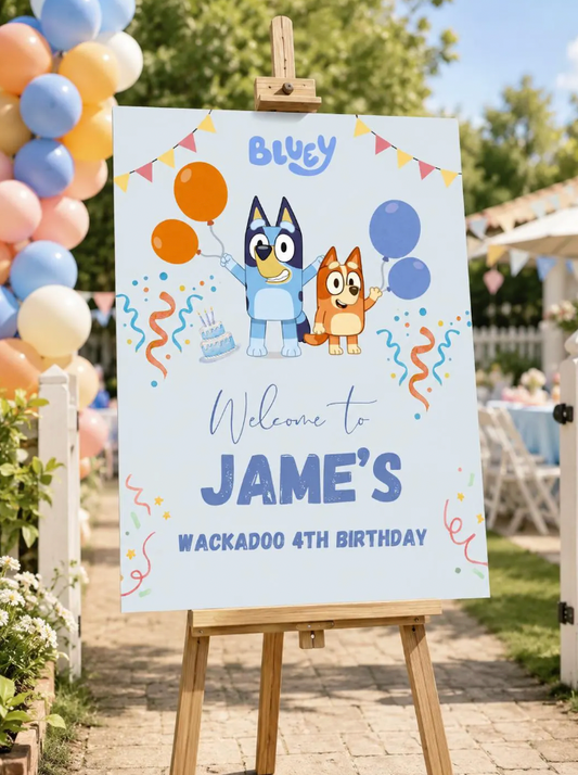 Blue Dog Party Bundle | Editable Canva Birthday Bundle | Invitation, Menu & Welcome Sign | Instant Download