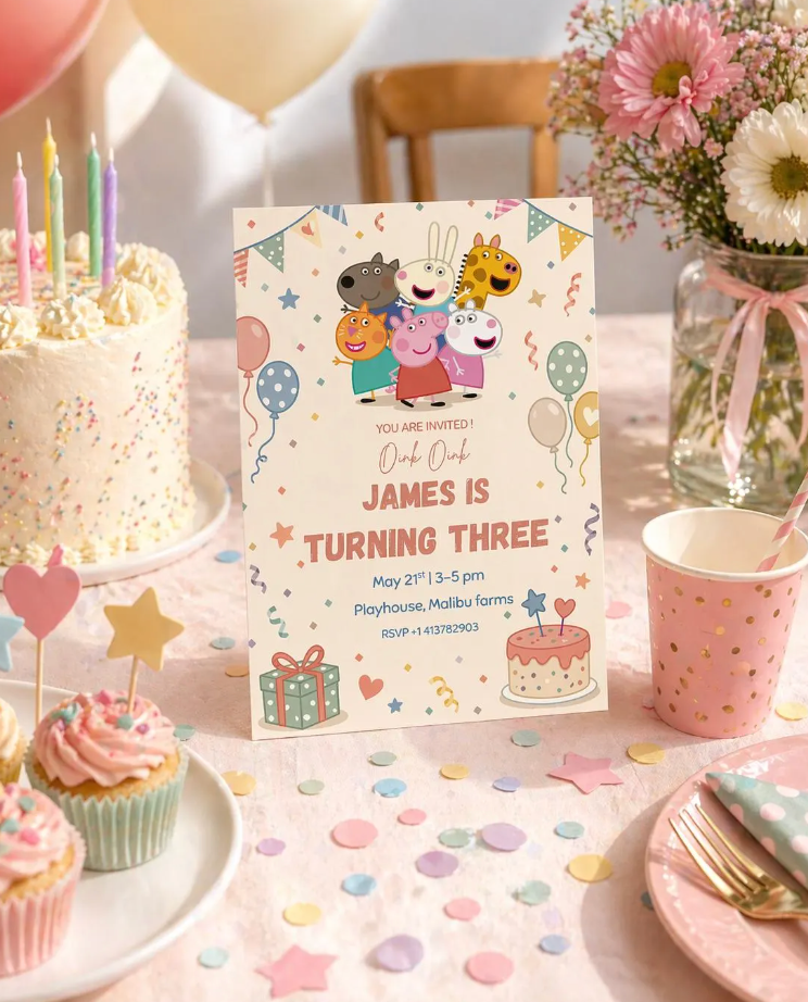 Pastel Animal Friends 5x7 canva Birthday Invitation