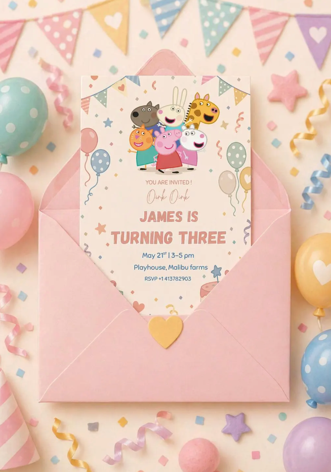 Pastel Animal Friends 5x7 canva Birthday Invitation