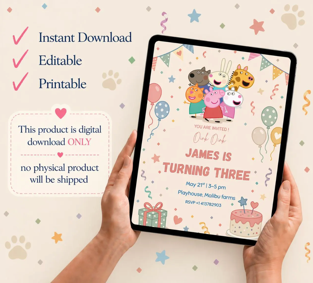 Pastel Animal Friends 5x7 canva Birthday Invitation