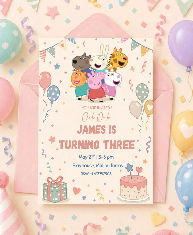 Pastel Animal Friends 5x7 canva Birthday Invitation