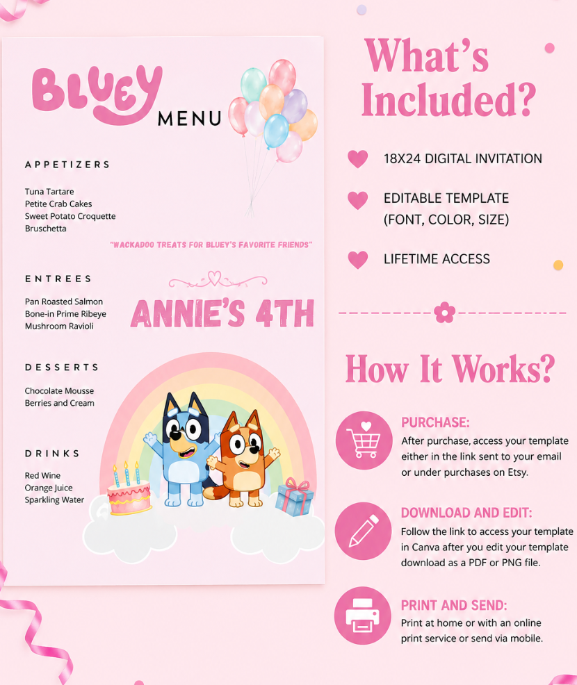 Popular Cartoon Dog Inspired Pink Menu